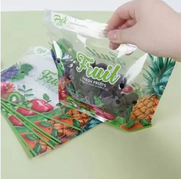 Heildsölu hágæða ávaxta- og grænmetis standpoki með handfangi og loftgati